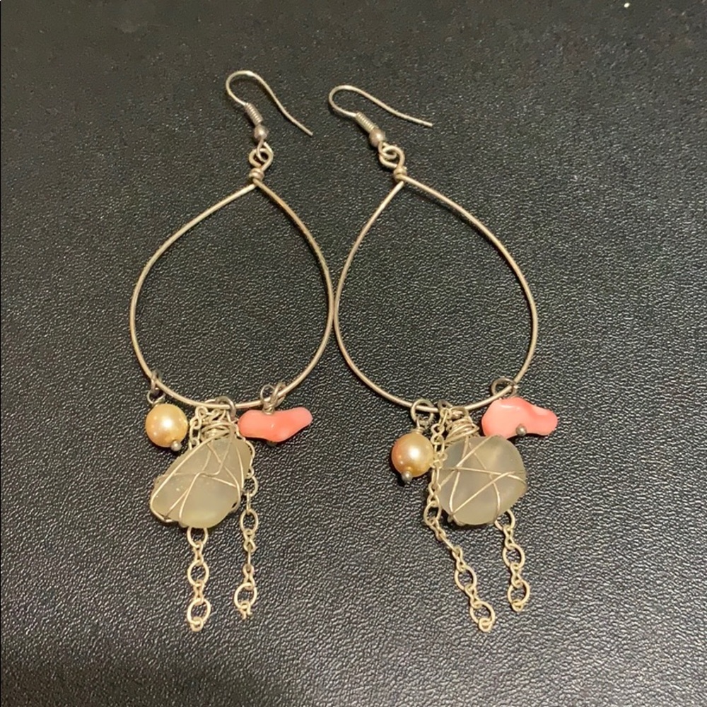 Dangle Earrings with Pearl and Stone Accents